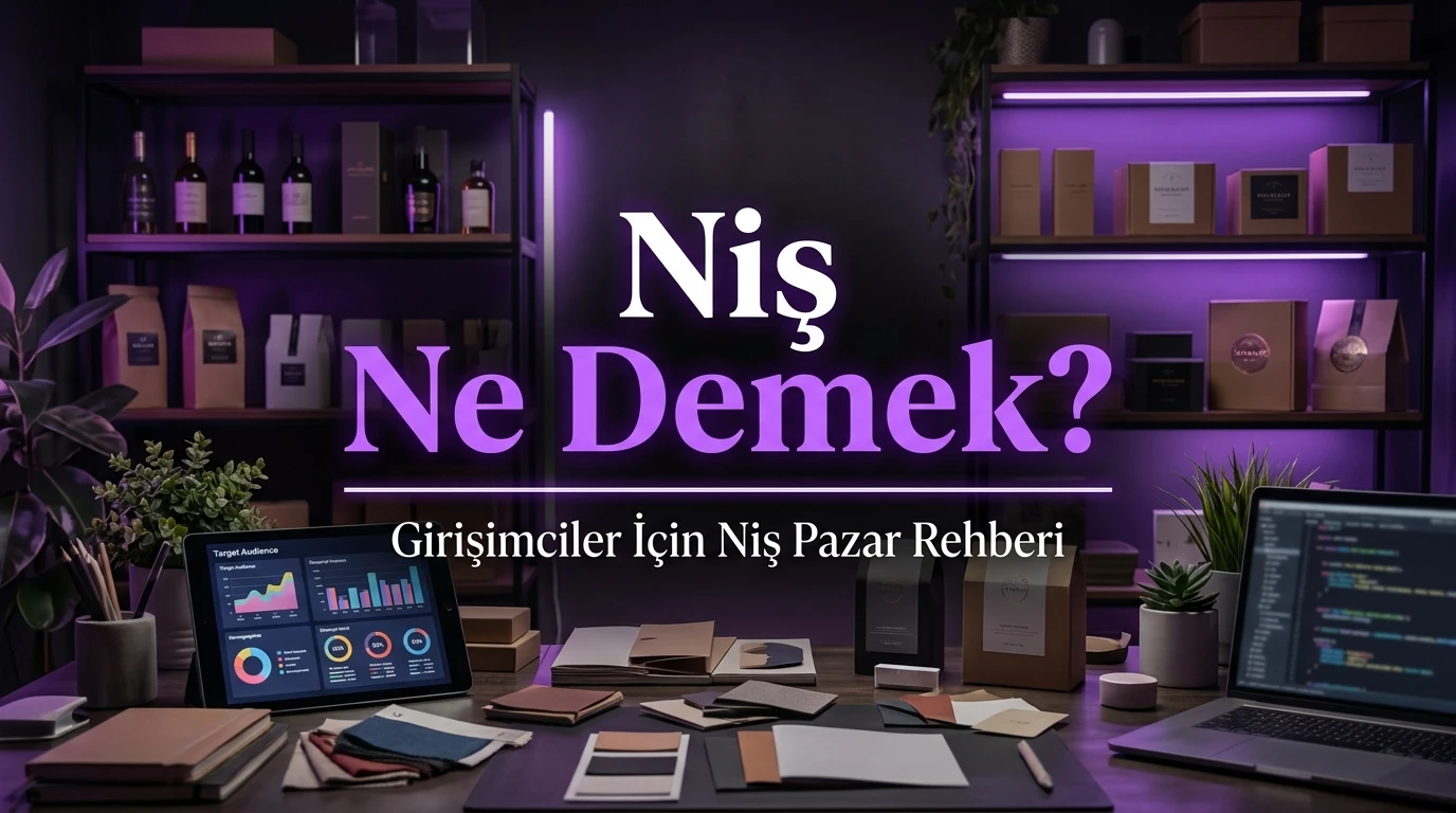 Niş ne demek? Girişimciler için niş pazar rehberi başlıklı mor tonlarda kapak görseli