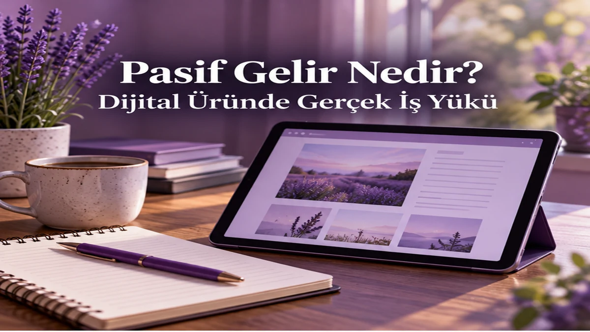 Pasif Gelir Nedir? Dijital Üründe İş Yükünü 5 Adımda Hesaplayın 1 Pasif gelir nedir rehberi için tablet ve dijital ürün planlama defteri