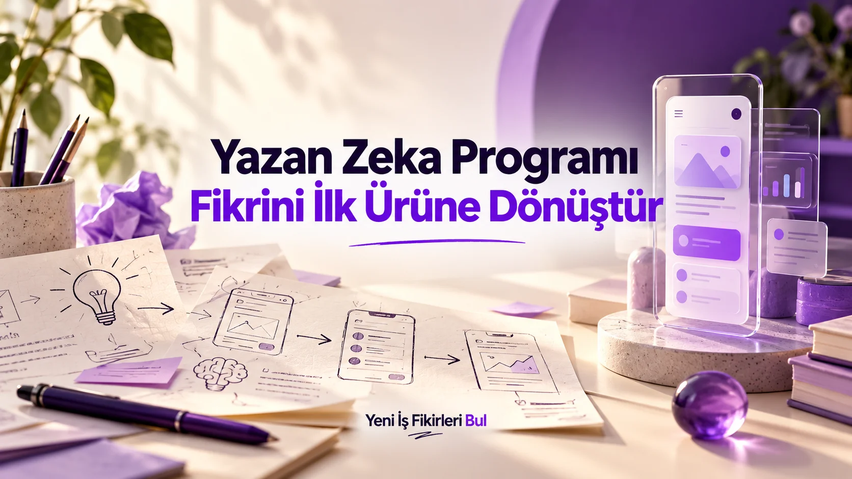 Yazan Zeka Programı: Başvuru Şartları ve Girişimci Rehberi 1 Yazan Zeka programı için fikir çizimlerinden uygulama prototipine geçişi gösteren temsili görsel